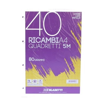 Pótbetét gyűrűskönyvbe BLASETTI  A/4 40lap fehér, kockás