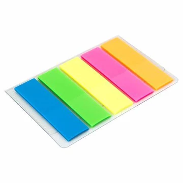 Jelölőcímke, műanyag, 5x20 lap, 44x12 mm, DELI "Stick UP", neon szín