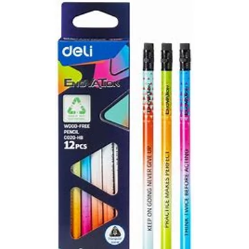Grafitceruza radírral, HB, háromszögletű, DELI "ENOVATION", vegyes szín