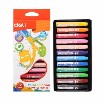 Olajpasztellkréta, hatszögletű, DELI "COLOR EMOTION", 12 különböző szín