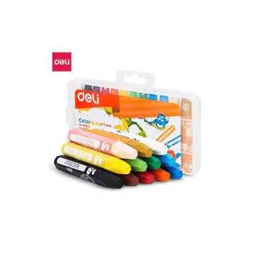 Olajpasztellkréta, hatszögletű, műanyag dobozban, DELI "COLOR EMOTION", 12 különböző szín