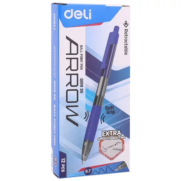 Golyóstoll, 0,7 mm, nyomógombos, DELI "ARROW RT Grip", kék