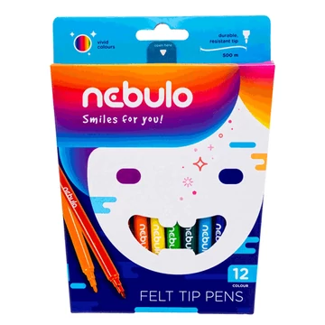 Filctoll készlet, 12 színes, vízbázisú, Nebulo 
