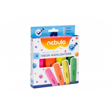 Szövegkiemelő készlet, lapos testű, ergonómikus gumirozással, vegyes neon színek, Nebulo 