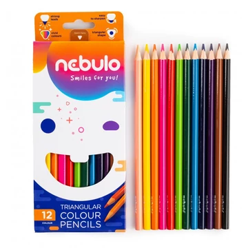 Színes ceruza készlet, háromszögletű, 12 színes, Nebulo 