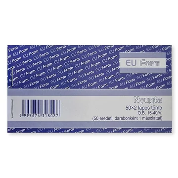 Nyugta 1 soros PR.  B.15-40/V 50x2 lapos