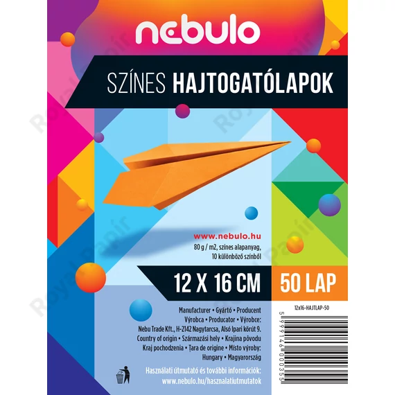 Színes hajtogatólapok 12x16, 80g, vegyes színek, Nebulo 