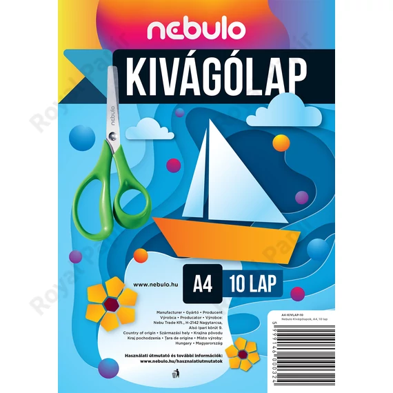 Kivágólapok A/4, 10 lapos, 80g, vegyes színek, Nebulo 
