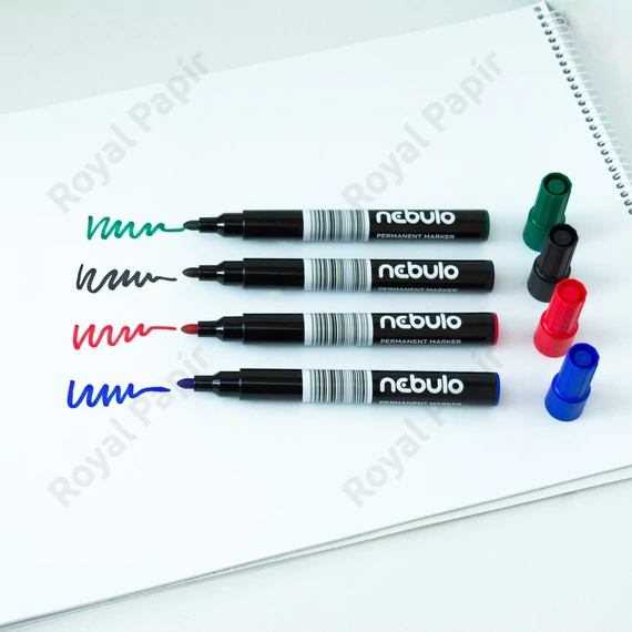 Alkoholos marker, kúpos hegy, 4 db-os készlet, kék-fekete-piros-zöld, Nebulo 