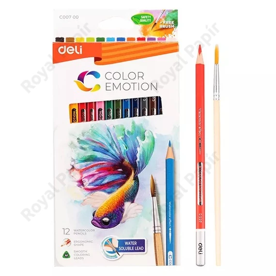 Akvarellceruza készlet, papírdobozban, DELI "COLOR EMOTION", 12 különböző szín