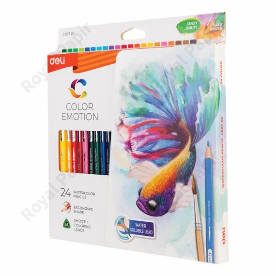 Akvarellceruza készlet, papírdobozban, DELI "COLOR EMOTION", 24 különböző szín
