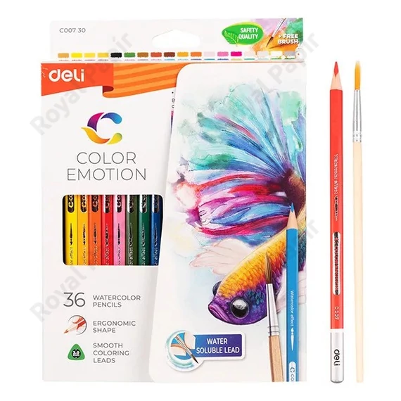 Akvarellceruza készlet, papírdobozban, DELI "COLOR EMOTION", 36 különböző szín