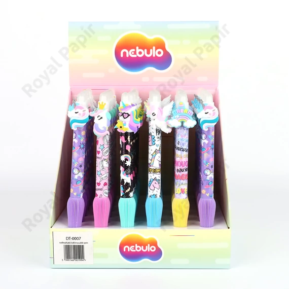 Zselés toll, nyomógombos, radírozható, dreamy unicorn, Nebulo