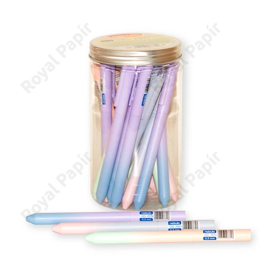 Zselés toll, 0,5 mm, kék tinta, kínáló pohárban, vegyes gradiens minták, Nebulo 