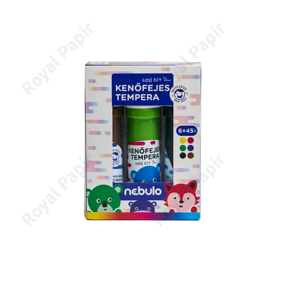 Tempera készlet, kenőfejes, 45 ml, 6 színes, Nebulo 