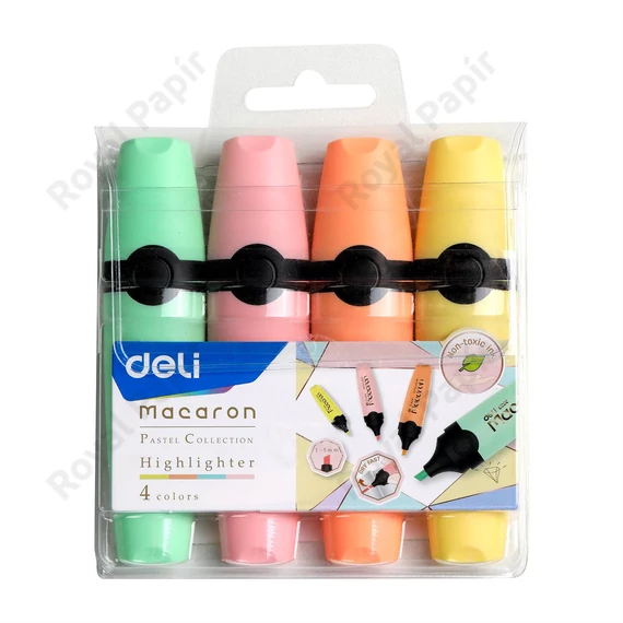 Szövegkiemelő készlet, 1-5 mm, DELI "Macaron", 4 különböző szín