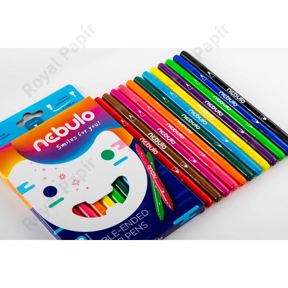 Filctoll készlet, 12 színes, kétvégű, Nebulo 