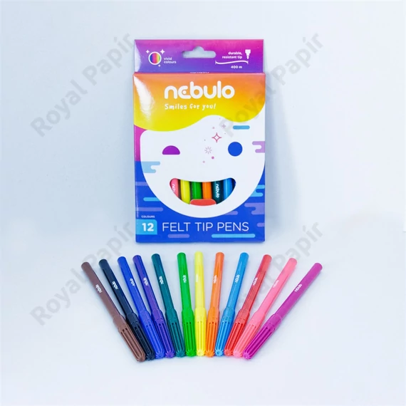 Filctoll készlet, 12 színes, vízbázisú, gazdaságos, Nebulo 