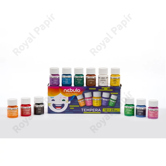 Tempera készlet, tégelyes, 25 ml-es, 12 színes, Nebulo 