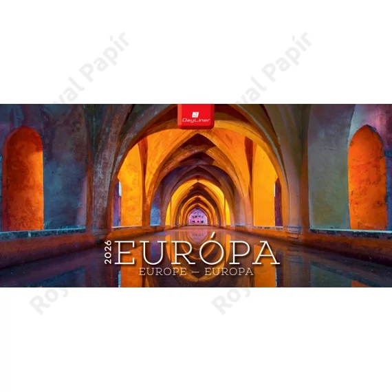 Képes asztali naptár normál (32X15) 2026  EURÓPA  fekvő PVC talp  bordó